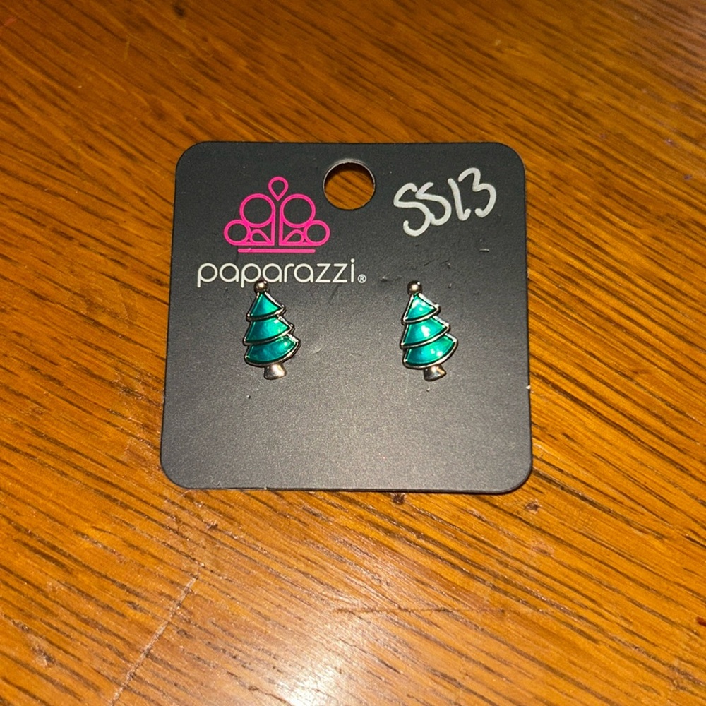 Green Christmas tree earrings